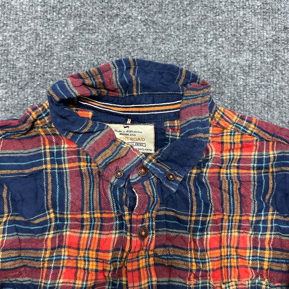On The Road Shirt Mens XL Blue Red Plaid Slim Fit Cotton Long Sleeve Button Down